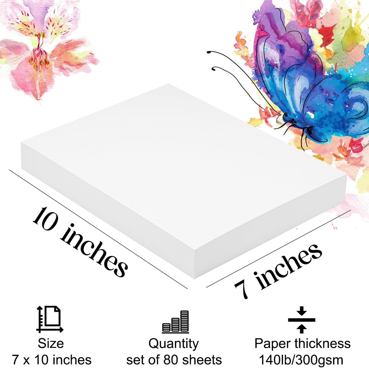 Watercolor Paper 7x10 inches 80 Sheets,Heavyweight Artist Paper 140lb/300GSM Cold Press Natural Cotton Paper for Students Artists Watercolor Drawing