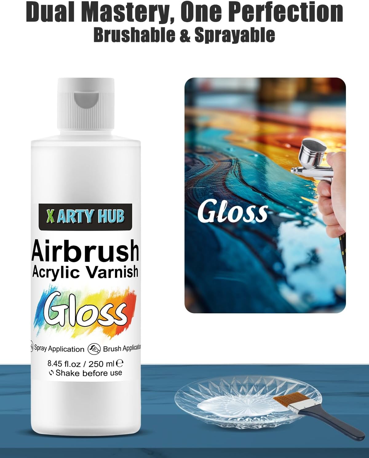 Acrylic Varnish Gloss 8.45 fl oz / 250 ml, Anti-Yellowing/Fading/Cracking Acrylic Paint Sealer, Waterproof, Stain & Moisture Resistant Coating, Brushable and Sprayable