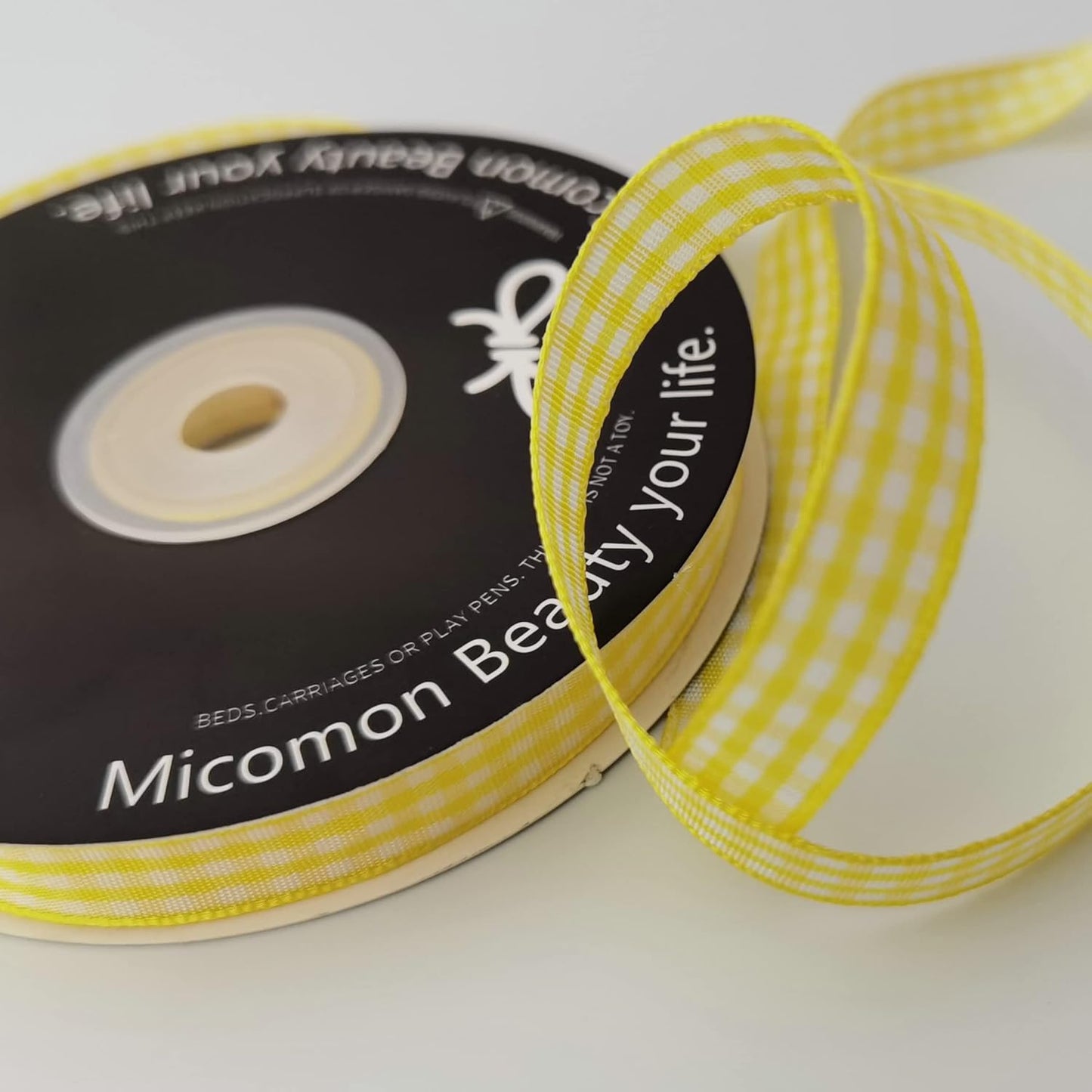 Yellow and White Gingham Plaid Checked Ribbon 25 Yards Per Roll Checkerd Craft 100% Polyester (3/8", Yellow)