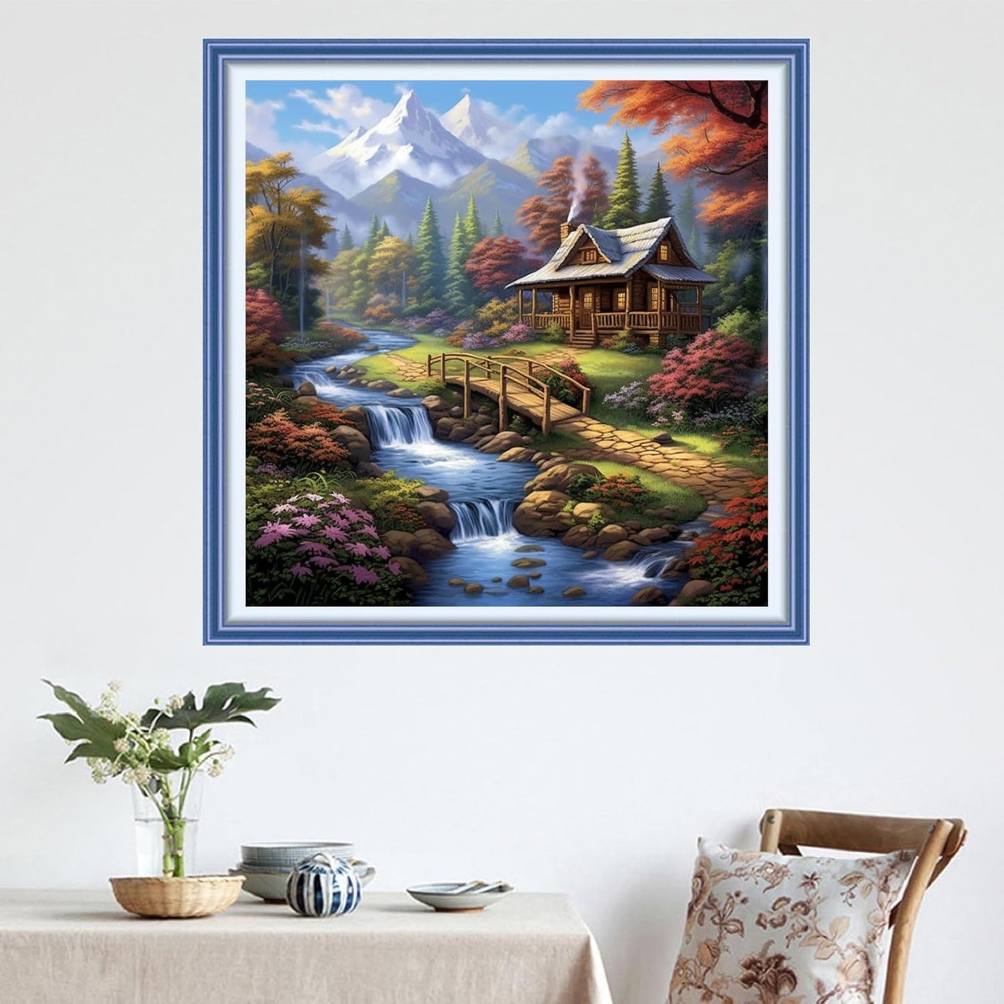 DMCVIVR Stamped Cross Stitch Kits for Adults Beginners Embroidery Kits 11CT Needlepoint Kits Cross Stitch Patterns Embroidery Patterns&Creek Scenery 18x18 inch