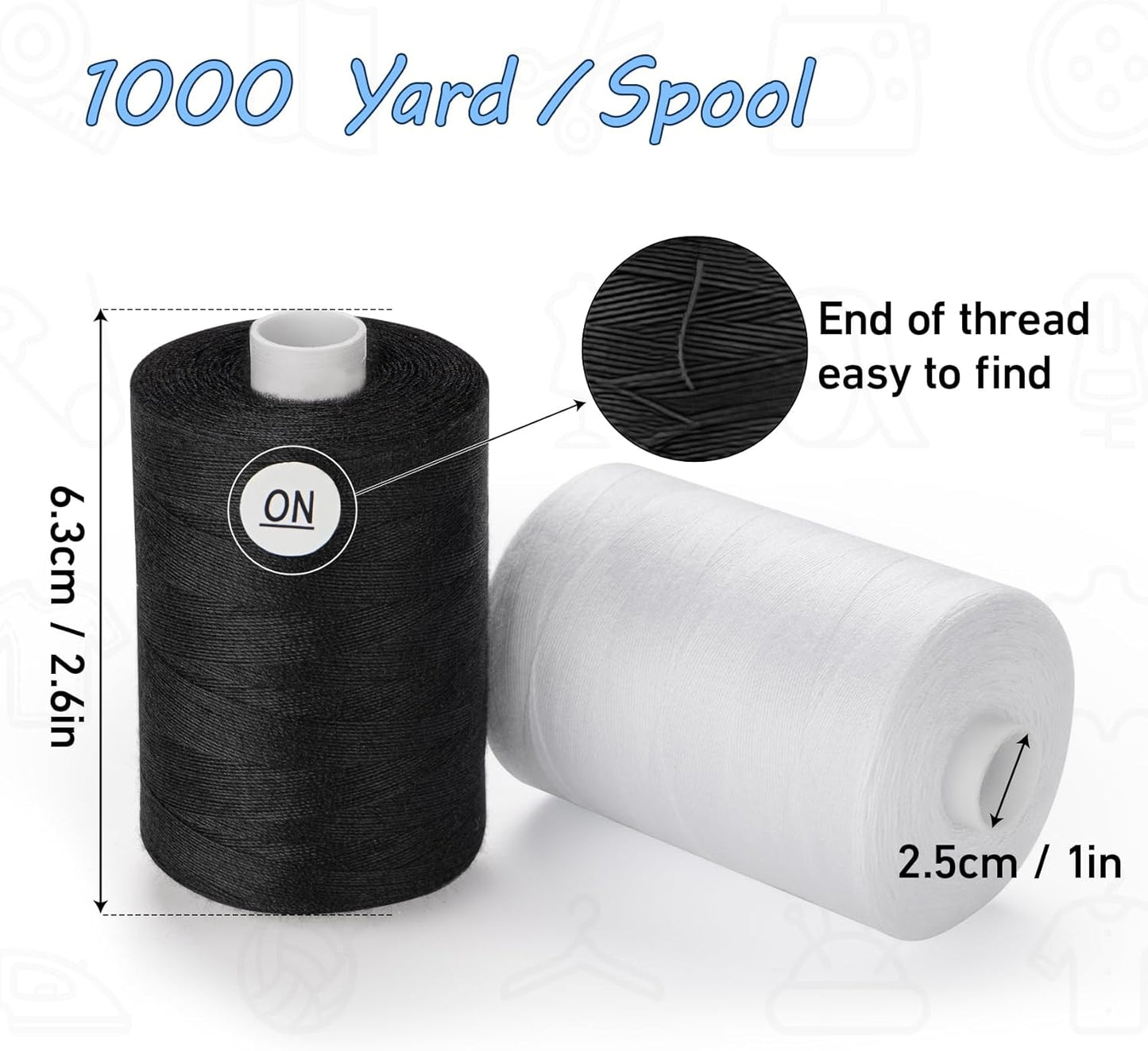 ilauke Sewing Thread, 12 Spool All Purpose Polyester Thread, Each 1000 Yards Sewing Thread for Hand Sewing,Quilting,Sewing Machine, 2 x White & 2 x Black