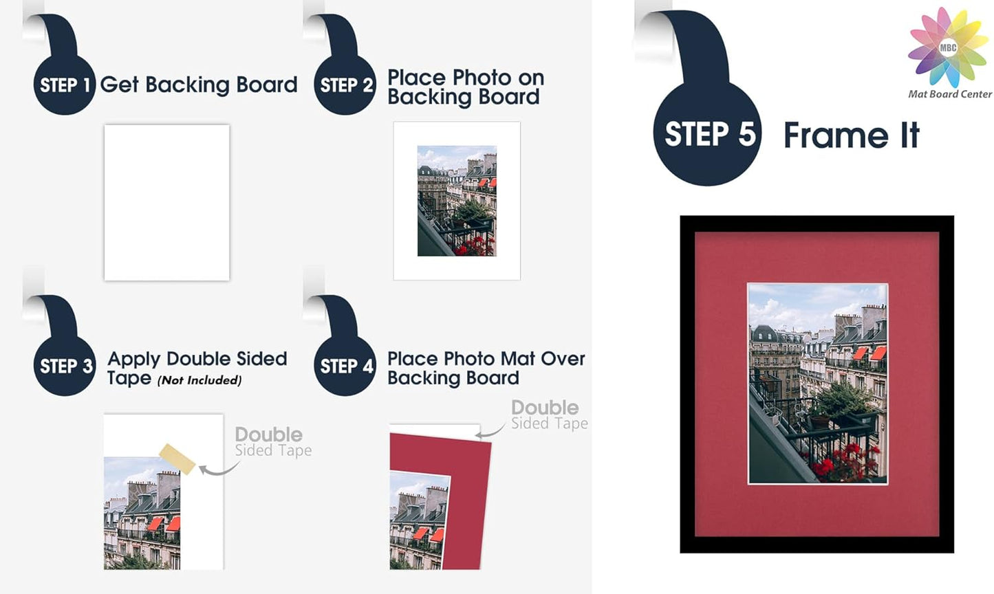 Mat Board Center, Pack of 10, 8x10 for 5x7 China Red Color Mats - Bevel Cut, Acid Free, 4-ply Thickness, White Core - for Pictures, Photos, Framing