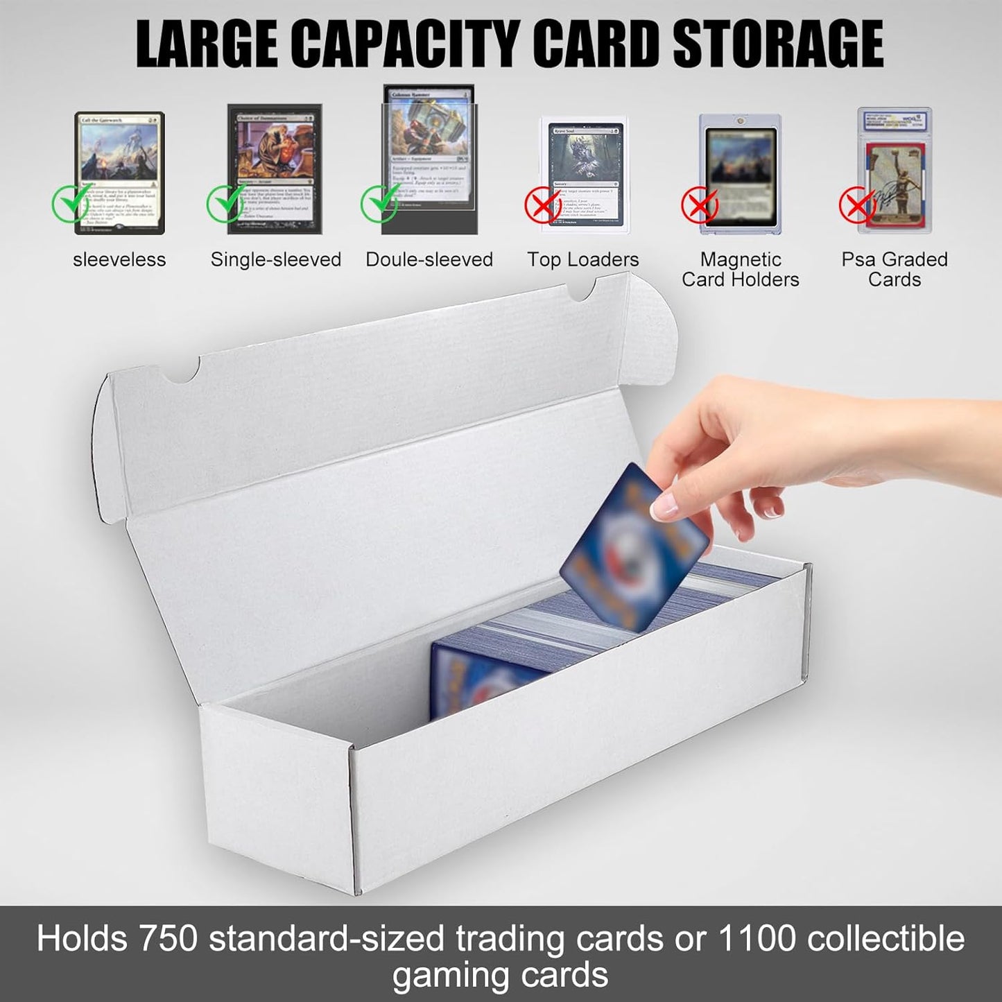 Trading Card Storage Box, 10-Pack 1100 Count White Corrugated Cardboard Bulk Sports Storage Box for TCG/Magic/Mtg Basketball Cards, Collectible Trading Cards
