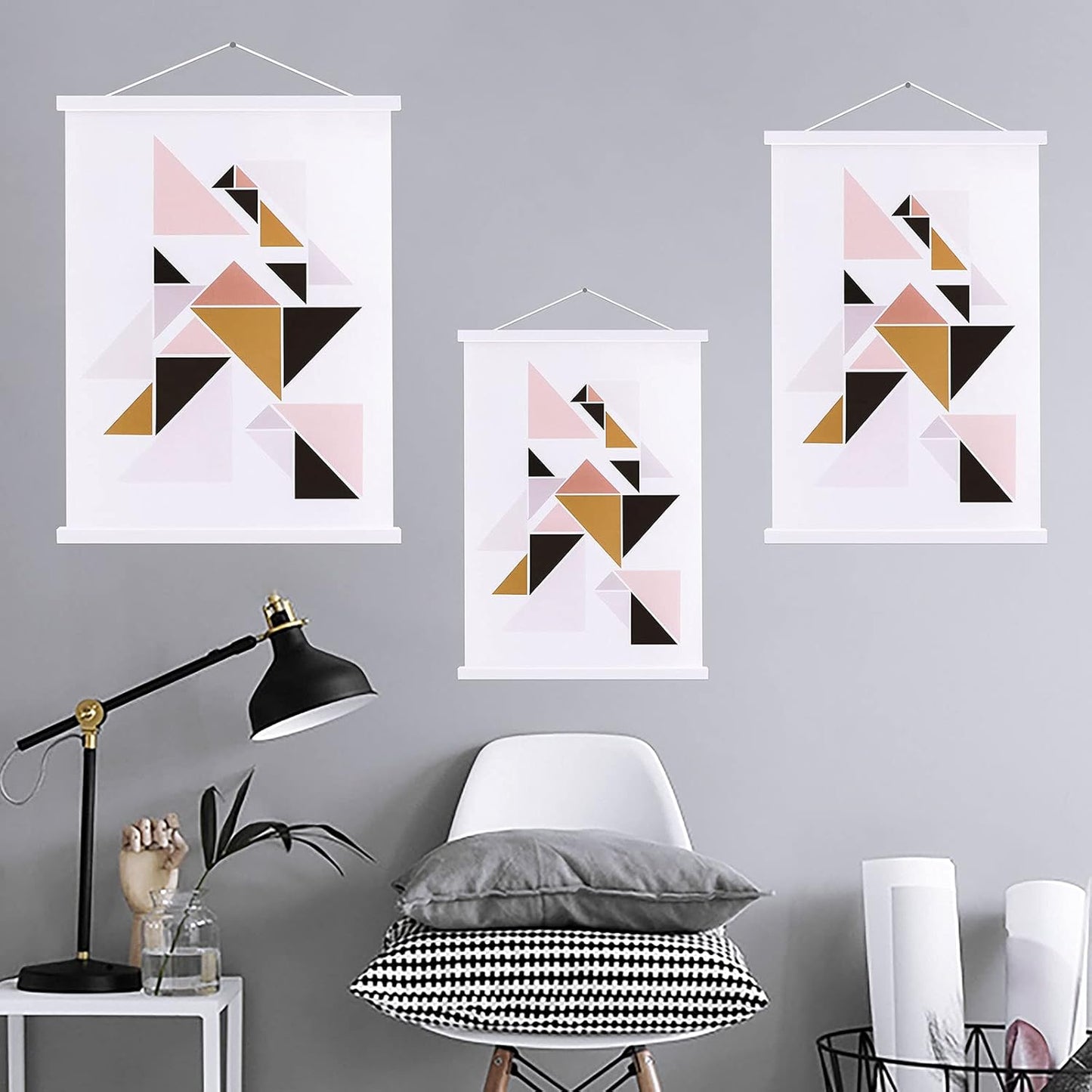 Ywlake Magnetic Poster Hanger, 10x10 10x32 10x20 Poster Frame Wood Wooden Magnet Print Posters Dowel Scroll Hanger Hangers Hanging Kit for Walls Map Canvas Artwork (White, 10")