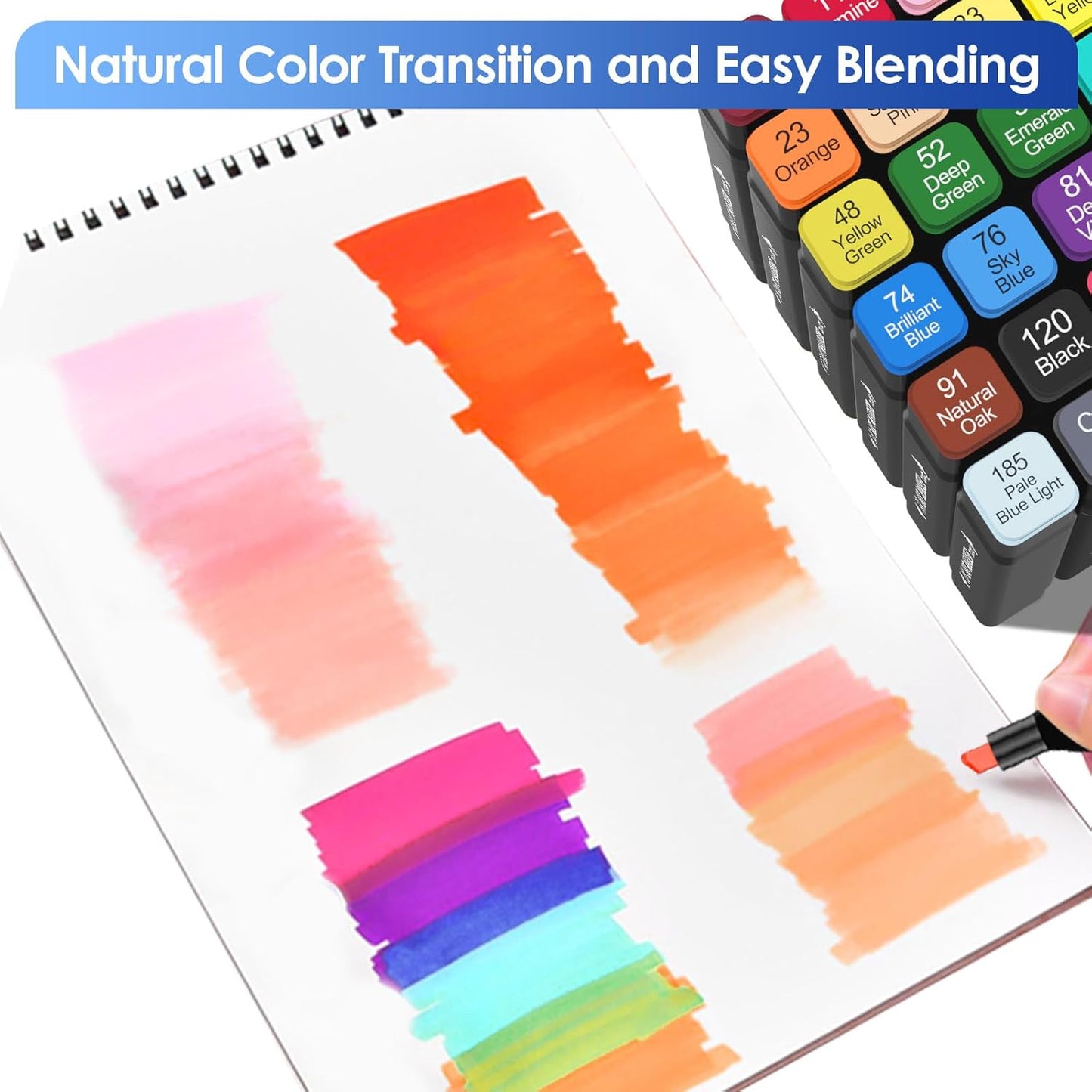 Banral 24 Colors Alcohol Markers Set, Dual Tip Alcohol Based Art Marker for Artists Kids Adult Coloring, Permanent Illustration Sketch Pens for Drawing