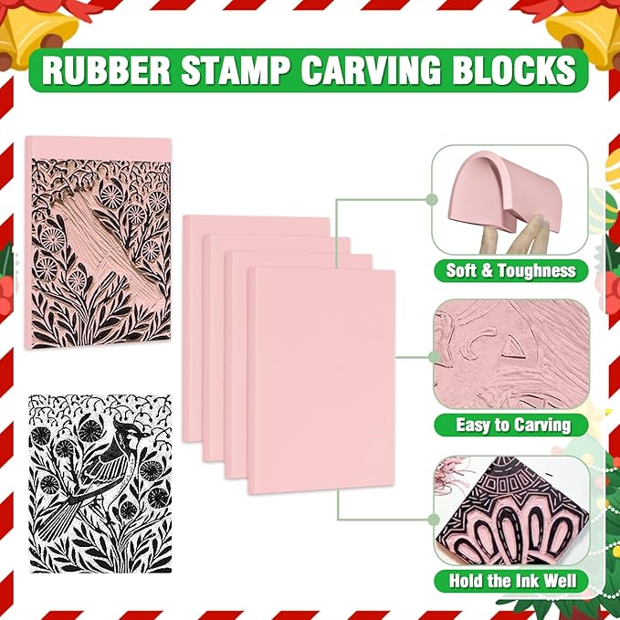 WAYCOM Rubber Stamp Making Kit: Linoleum Cutter Set Hobby Knife Pencil for DIY Stamp Carving Craft Hobby Kits Birthday Gift for Adults/Women/Men/Boys/Girls
