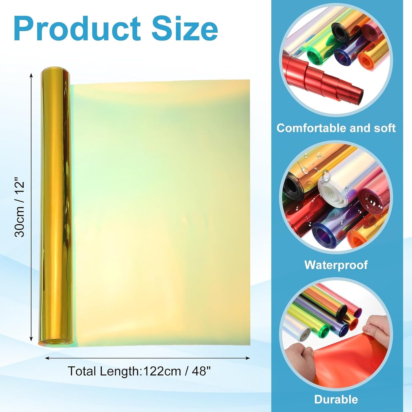 MECCANIXITY Holographic Clear PVC Vinyl Film Holographic PVC Fabric Waterproof Dichroic Film 12 x 48 Inch for Handbags Bows Earrings DIY Craft,Laser Yellow