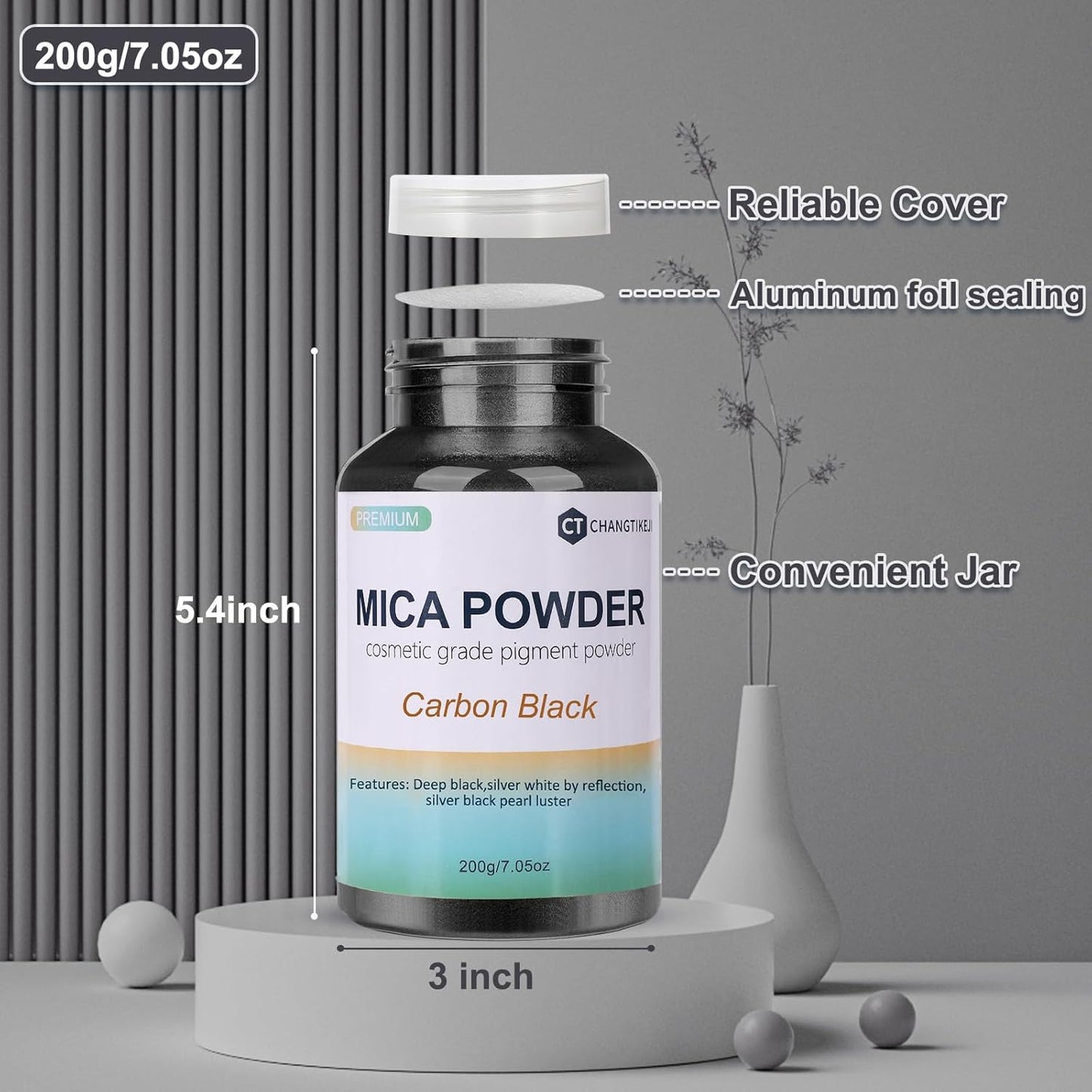 Mica Powder,7.05OZ（200g）,Carbon Black Mica Powder Pigment for Epoxy Resin，Lip Gloss，Car Paint，Dye，Soap Making，Nail Polish,Epoxy Resin,Candle Making,Bath Bombs
