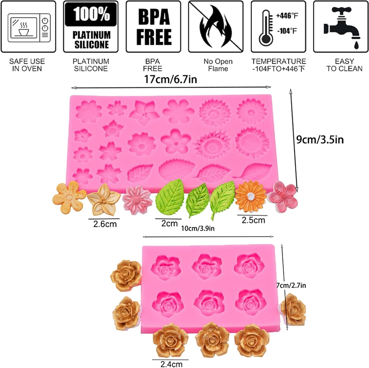 Flower Silicone Veiner Mold Set, Fondant Flower Veining Mold Tulip Orchid Molds Sugar Gum Paste Molds Cake Decoration Tool for Tulips Hibisus Rose Leaf