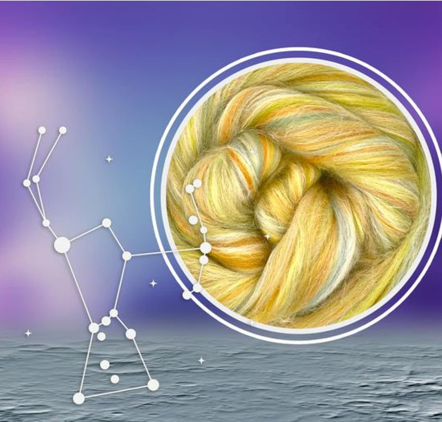 Revolution Fibers – Constellation Range Roving (8 Ounces) | Multicolored Tonal Blend of 70% Dyed Merino and 30% Tussah Silk Combed Top | Soft Fiber for Felting, Spinning, Knitting (Orion Yellow)