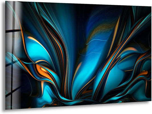 My Photostation.com Round 31,5'' Orange & Blue Abstract Glass Wall ArtTempered Glass Printing Wall Decor Large Wall Art Wall Hangings
