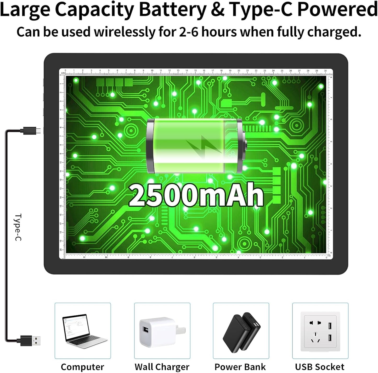 TOHETO Rechargeable A4 Light Board with Stand, Super Bright Magnetic Light Pad with Side Buttons, Wireless Light Box for Tracing and Drawing, Cordless LED Light Table for Diamond Painting, Sketching