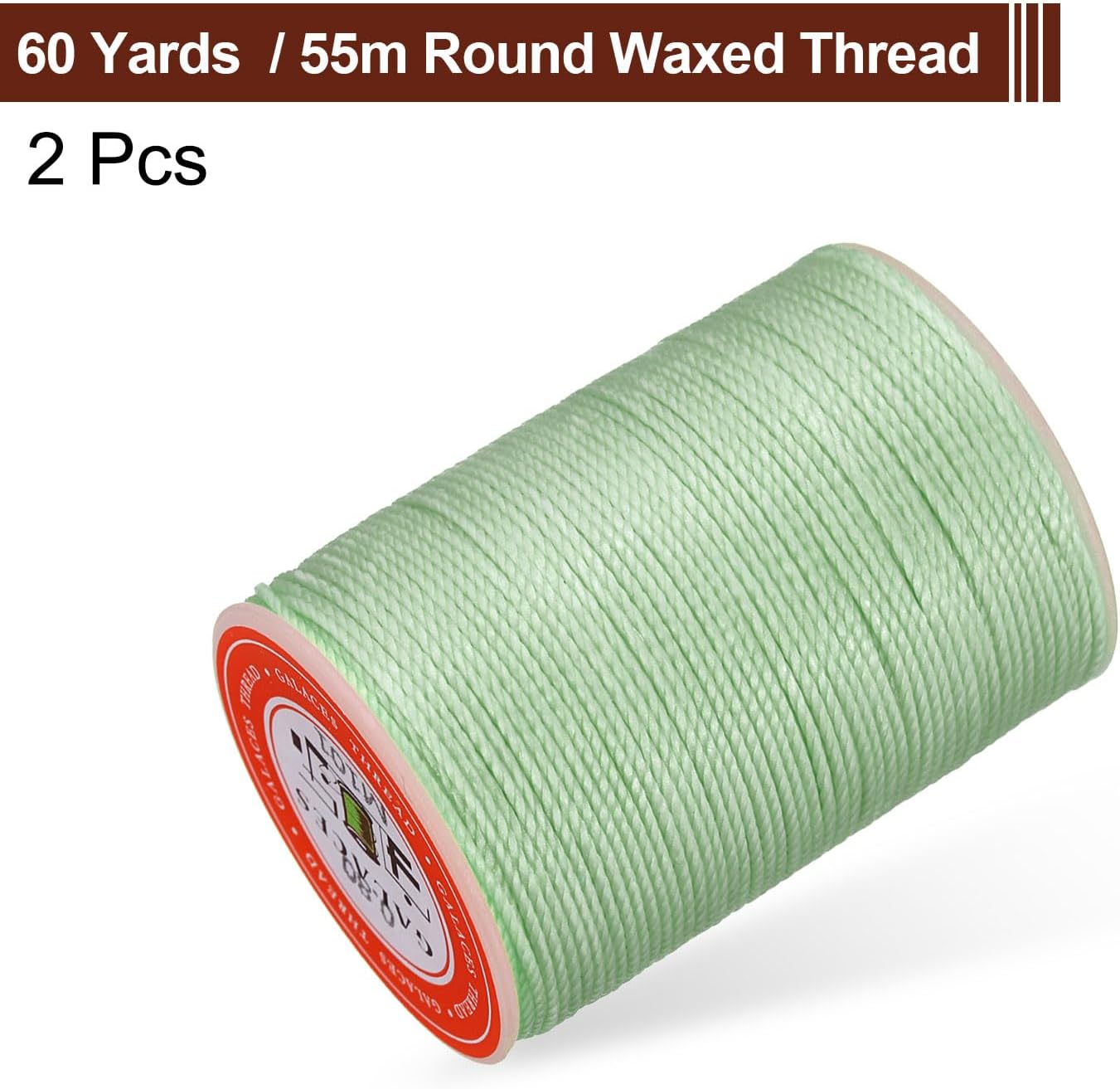 uxcell Round Leather Sewing Waxed Thread, 55m / 60 Yards Polyester Wax String, 0.80mm Wax Stitching Cord for Leather Crafts, Bookbinding, Bracelets Braided, Mint Green, 2pcs
