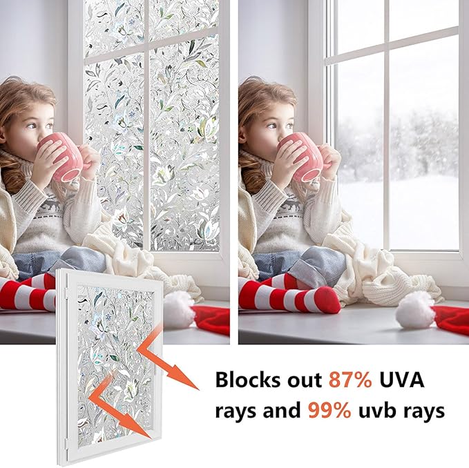Kromapolis Window Film, Window Privacy Film, Window Vinyl Glass Covering, Stained Glass Decorative Film, Window Film Privacy Frosted Static Clings, Non-Adhesive, No-Glue (35.4 x 118.1inch)