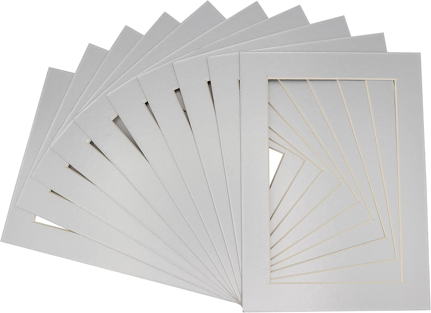 8x10 Mat for 6x8 Photo - Precut Metallic Silver Picture Matboard for Frames 8 x 10 Inches - Bevel Cut Matte to Display Art 6 x 8 Inches - Acid Free Pack of 100 MATS with Backing Boards & Clear Bags