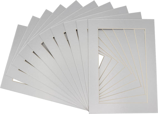 6x8 Mat for 8x10 Frame - Precut Mat Board Acid-Free Show Kit with Backing Board, and Clear Bags Metallic Silver 6x8 Photo Matte Made to Fit a 8x10 Picture Frame Matboard for Framing, Pack of 25 Mats