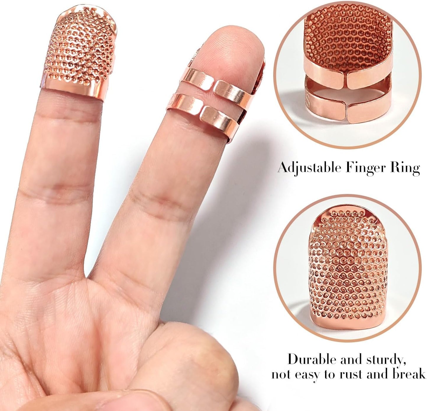 ZESION 4Pcs Sewing Thimbles, Adjustable Metal Thimbles for Hand Sewing Finger Protector, Quilting Craft Accessories for Knitting Needlework DIY Tools, Rose Gold(2 Sizes, S/M)