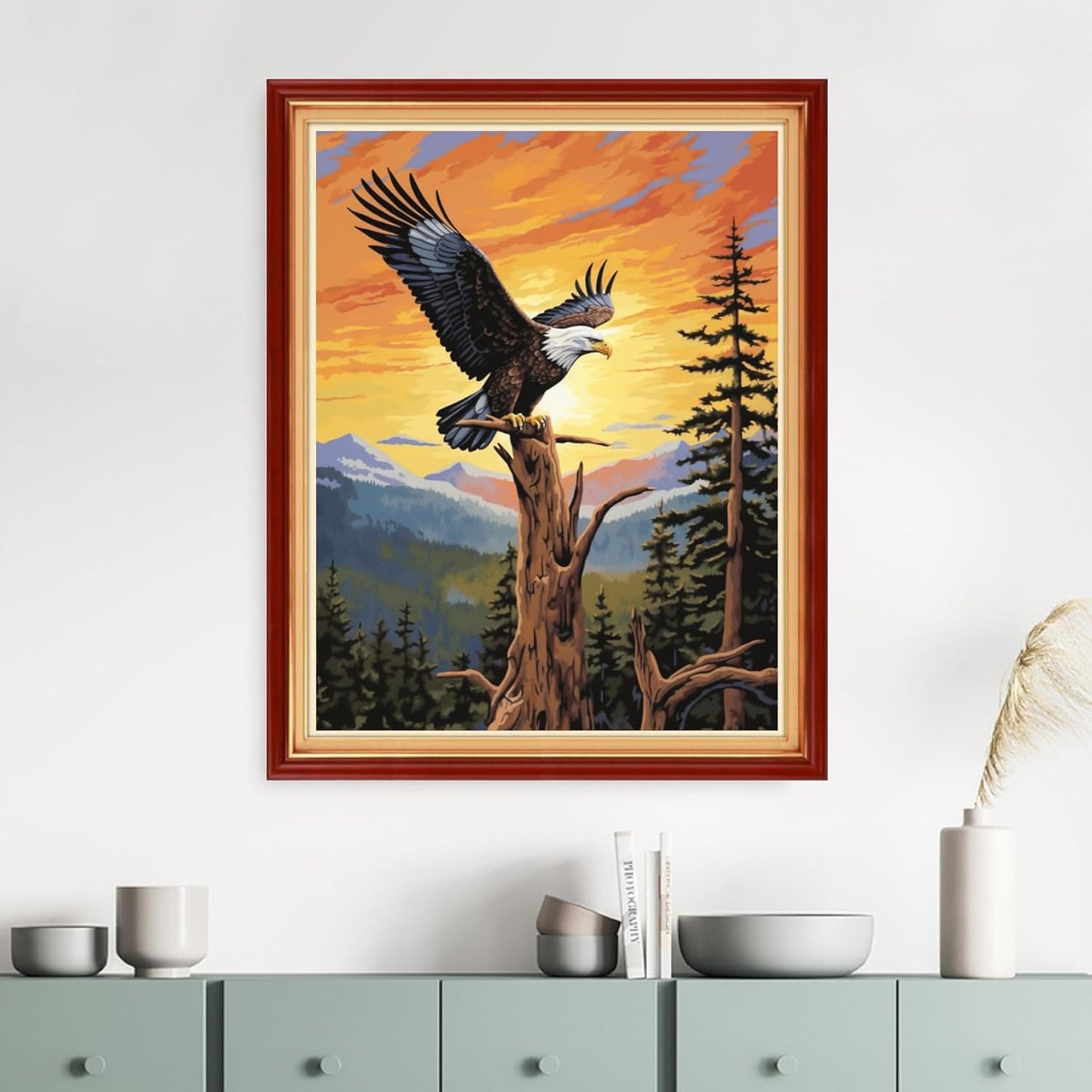 DMCVIVR Stamped Cross Stitch Kits for Adults Beginners Embroidery Kits 11CT Needlepoint Kits Cross Stitch Patterns Embroidery Patterns&Sunset Eagle 16x20 inch