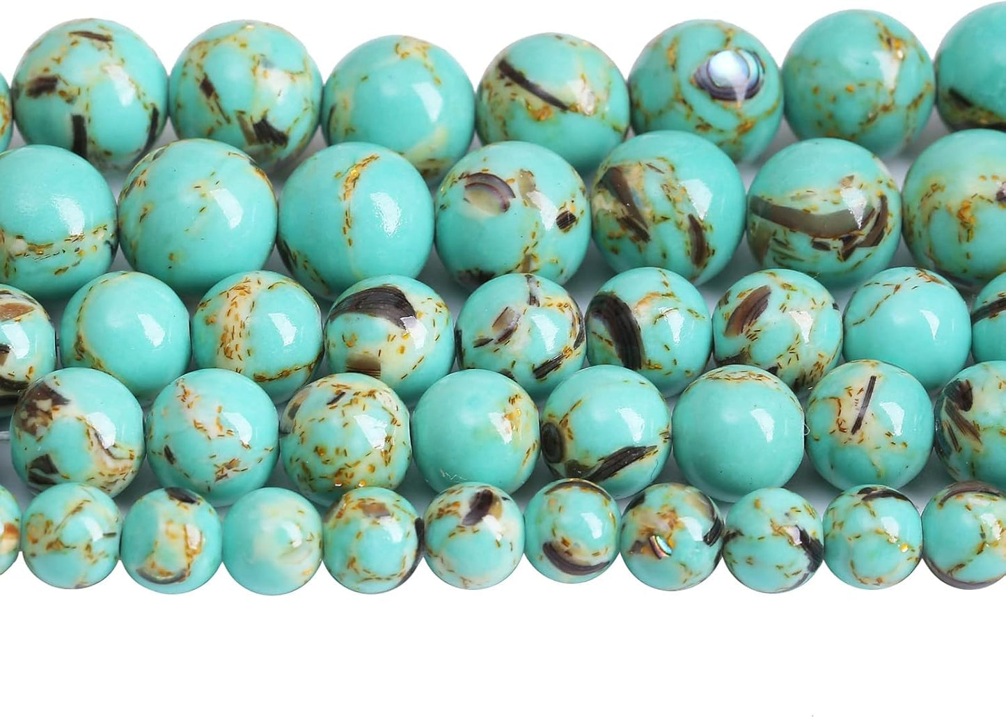10mm 38pcs Turquoise Beads with Mother of Pearl Blue Howlite Shell Turquoises Stone Round Beads for Jewelry Making Bracelet