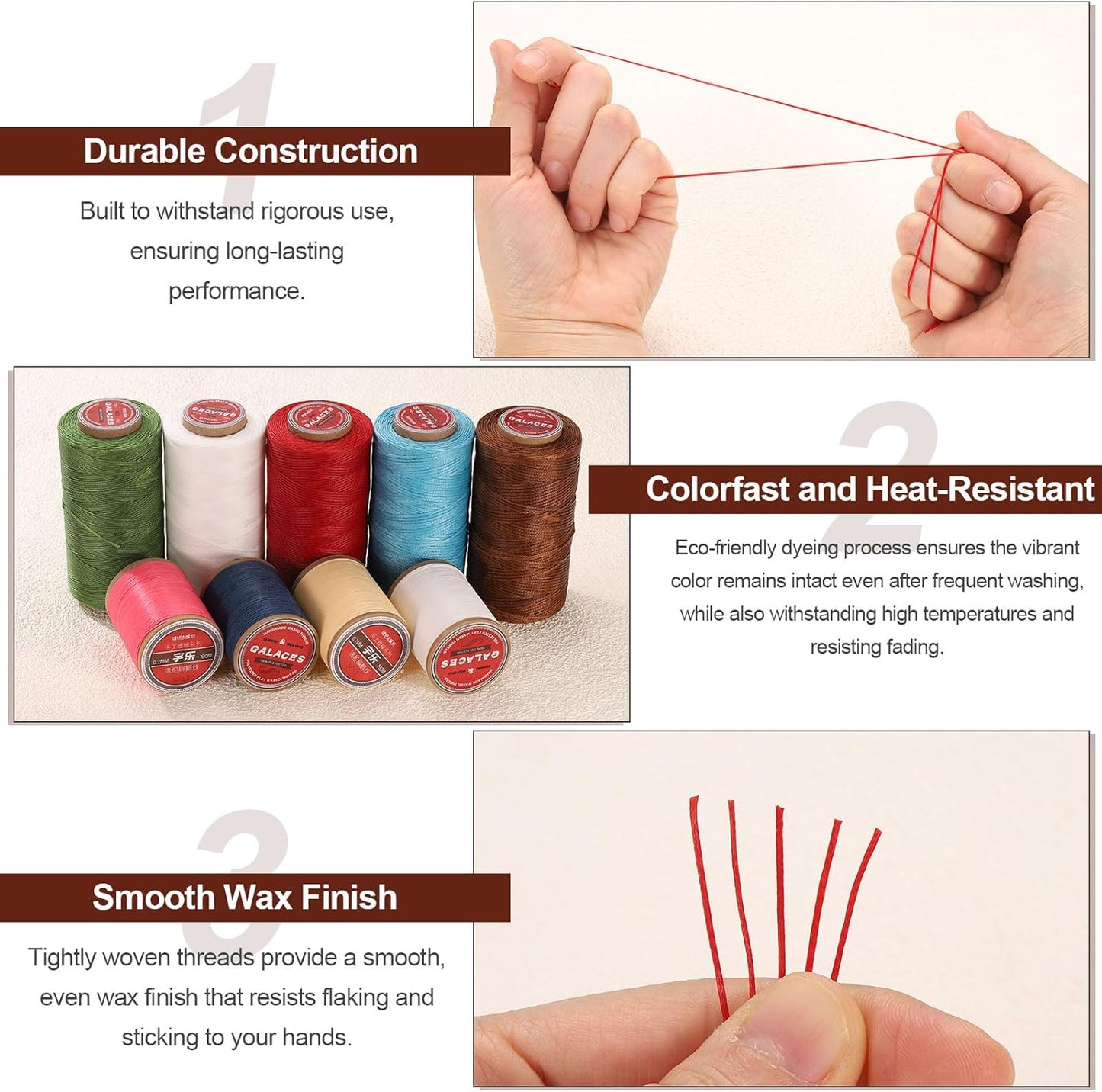 uxcell Flat Leather Sewing Waxed Thread, 270m / 295 Yards Polyester Wax String, 150D Wax Stitching Cord for Leather Crafts, Bookbinding, Bracelets Braided, Gray Brown