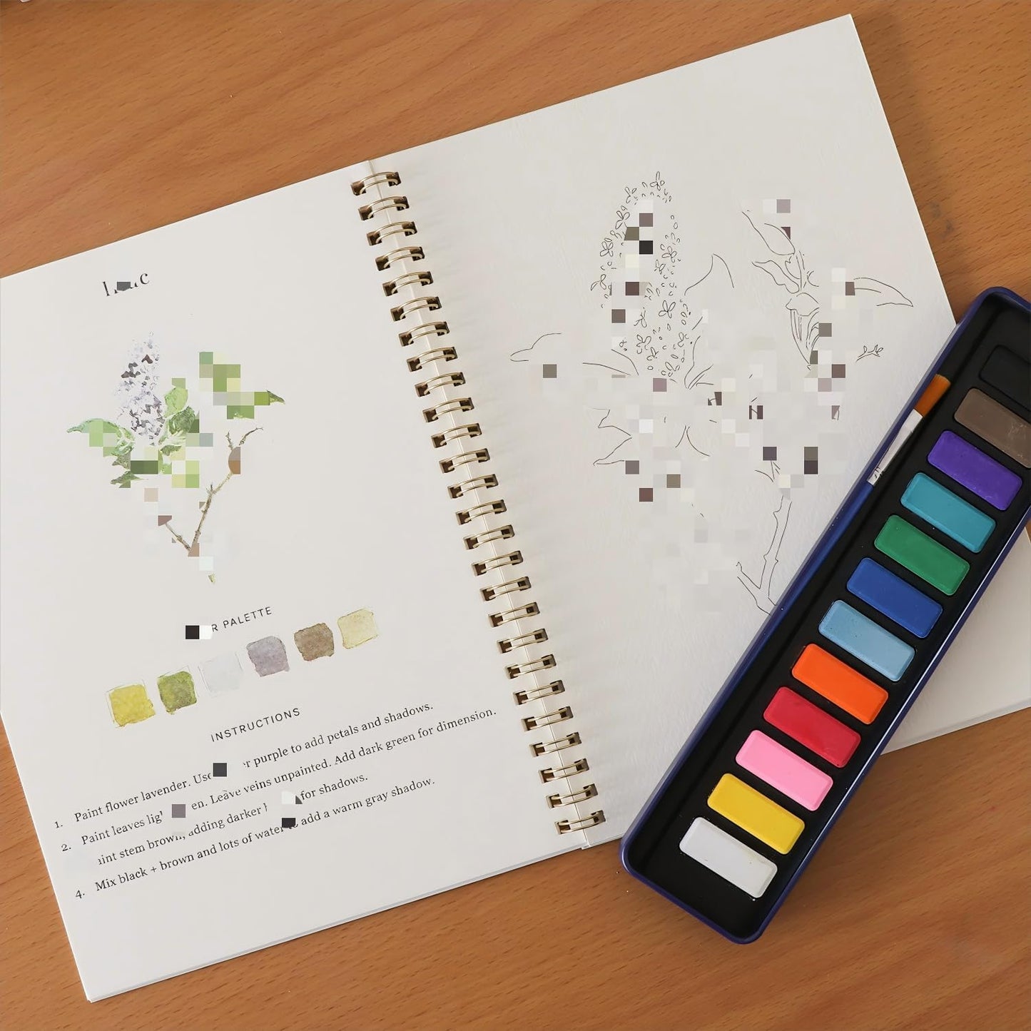 Beginner Watercolor Painting Kit Watercolor Workbook Coloring Book 12 Colors Paint Set with Brush,Easy Nature Scenes Beginner Friendly Watercolor Paint Set Gift for Adults Teens. (Christmas)