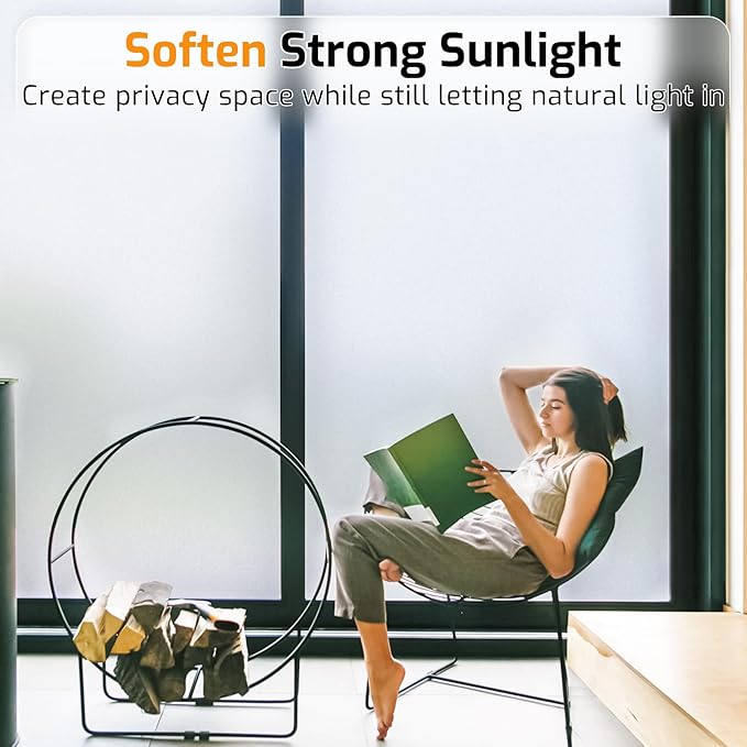 LUTE Window Privacy Film, Frosted Glass Window Film for Bathroom, Static Cling Removable Heat Control Glass Coverings, Non Adhesive Opaque Door Sticker for Home Office (Pure, 17.5" x 78.7")