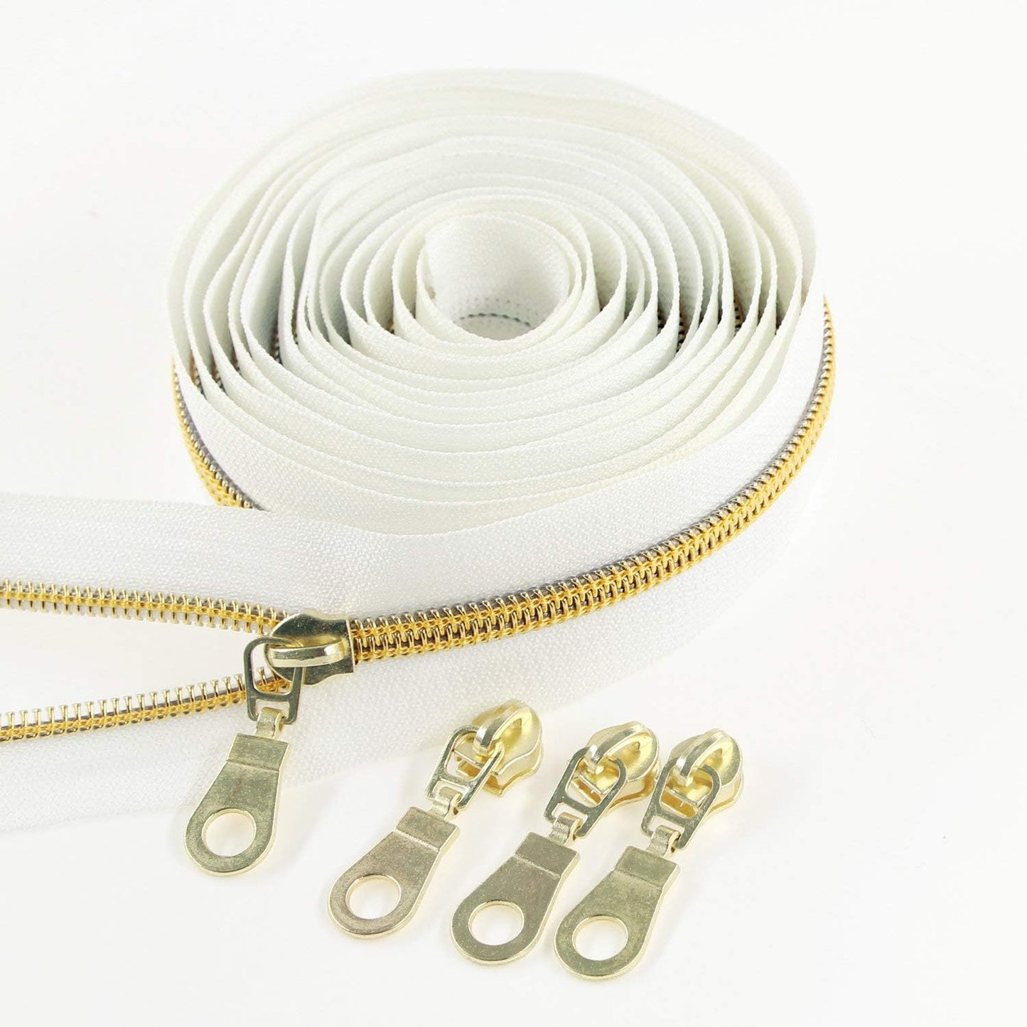 Leekayer White Nylon Zipper #5 Gold Metallic Nylon Coil Teeth Zipper by The Yards Bulk 10 Yards Tape with 25pcs Gold Sliders for DIY Sewing Tailor Craft Bag(White)
