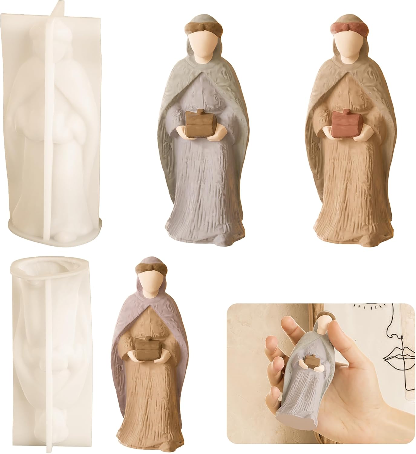 Nativity Scene Molds - Jesus, Maria, Angel & Nativity Designs - Resin Casting & Silicone Molds for Candle Making & Home Decor Wave Candle Mold