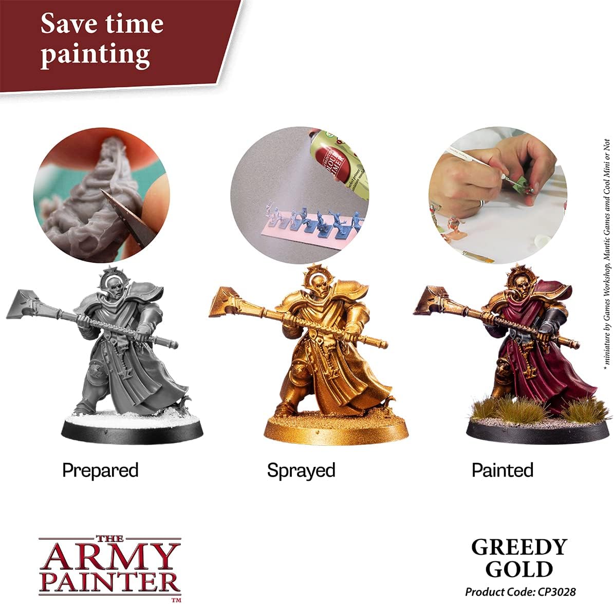The Army Painter Colour Primer Greedy Gold, 400 mL Acrylic Spray Primer, Spray Paint for Miniature Priming Basecoat, Tabletop Roleplaying, Boardgames, and Wargames Miniature Modelling