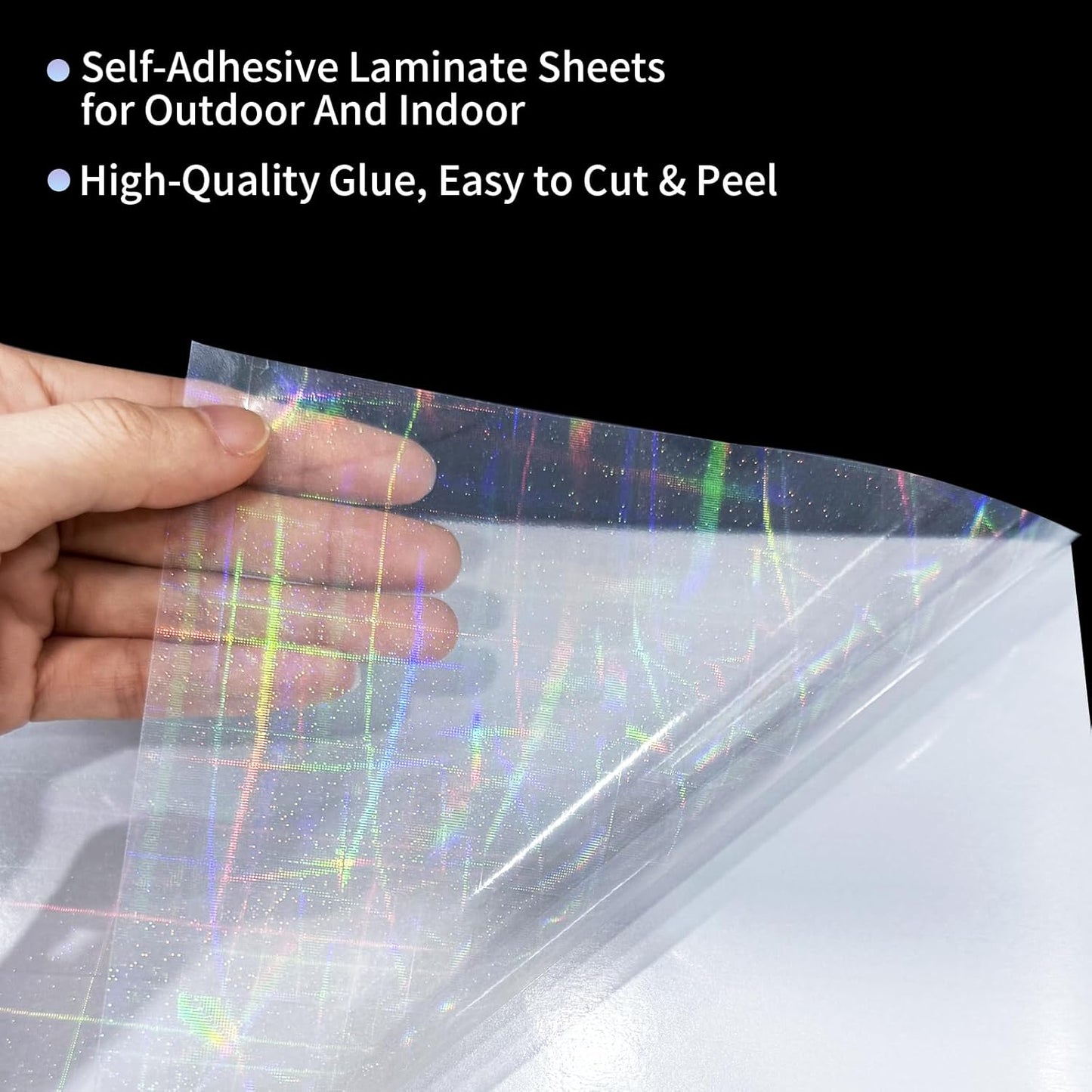 36 Sheets Holographic Sticker Paper,Holographic Laminate Sheets,A4 Size Clear Vinyl Sticker Sheets Self-Adhesive Rainbow Overlay Sheets,11.7 x 8.3 Inches（Grid）