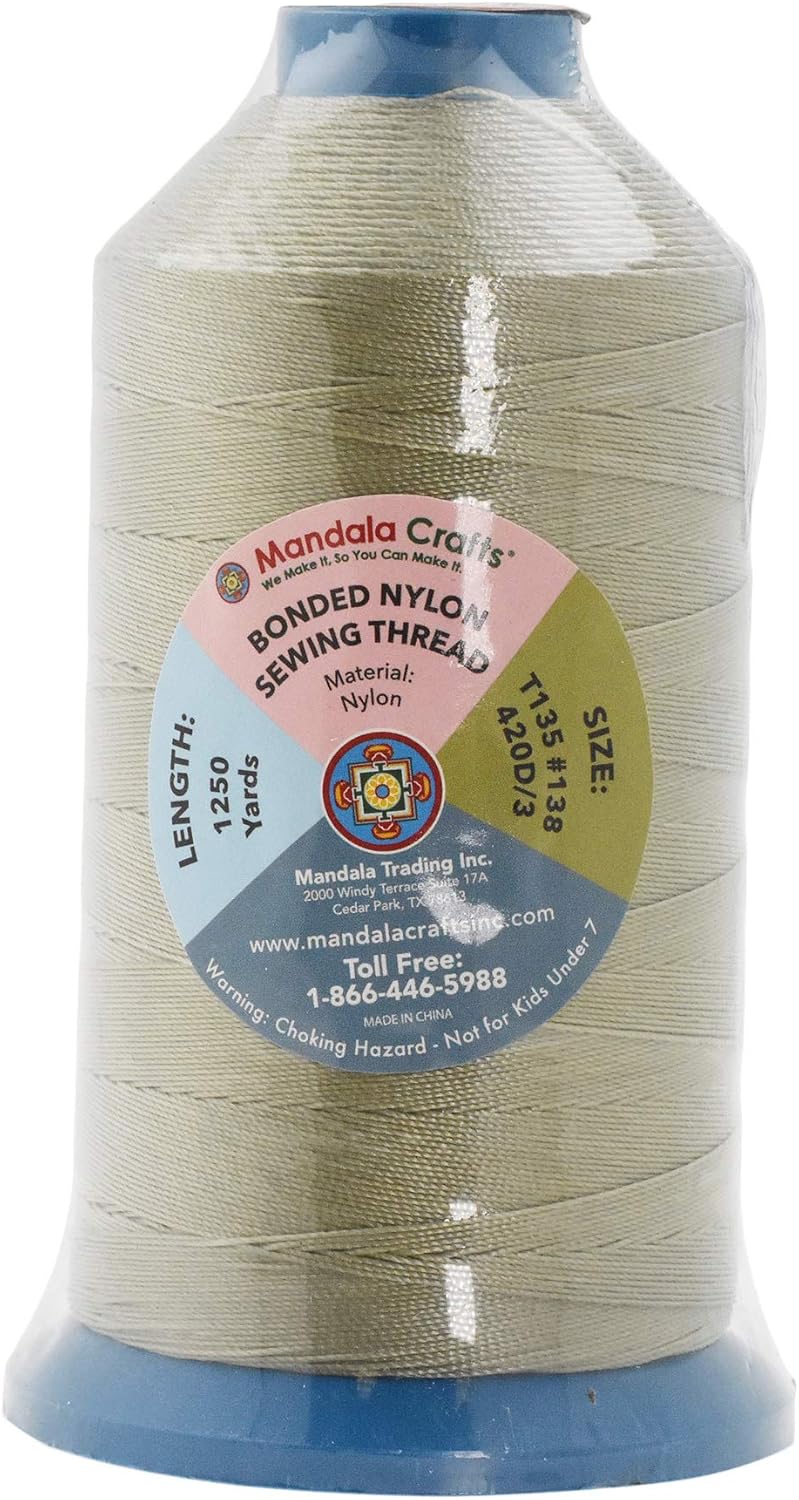 Mandala Crafts Bonded Nylon Thread Beige Heavy Duty Sewing Threads - 1250 YDs Size 138 420D T135 Tex 135 Thread for Leather Jeans Weaving Outdoor Marine Upholstery Threads