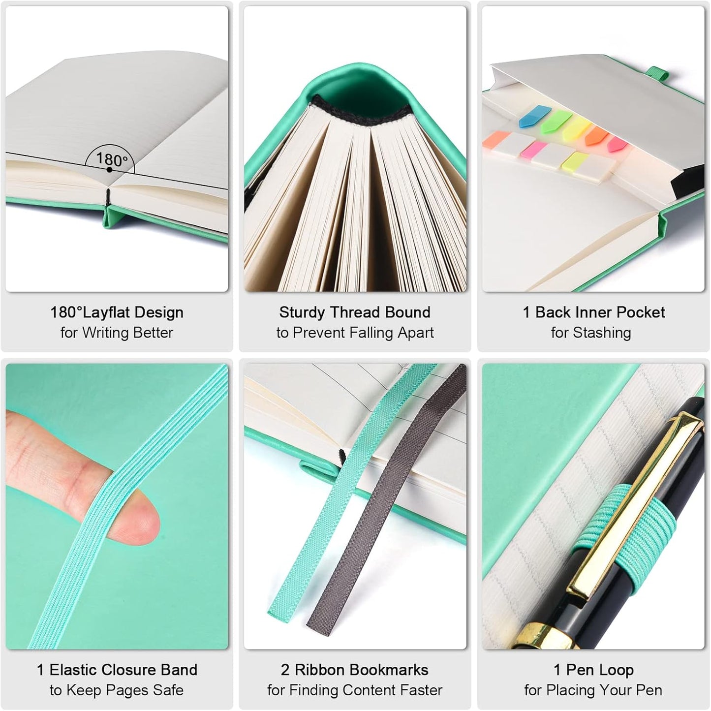 5 Pack College Ruled Notebook, 312 Numbered Pages Thick Notebooks Bulk, 100gsm No Bleed Paper Hardcover Leather Journal, Lined Journal Notebook Set for Women Men School Office, A5, Multicolor