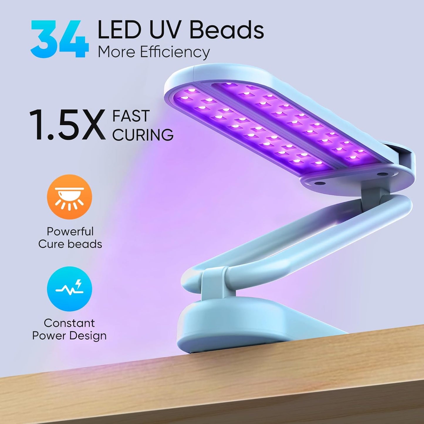 PPESULK Cordless UV Light for Resin Curing, Rechargeable Fast UV Light with 34 Beads and LCD Timer Display, Foldable Resin Curing Machine for Resin Molds, DIY Crafts, Jewelry Making(Blue)