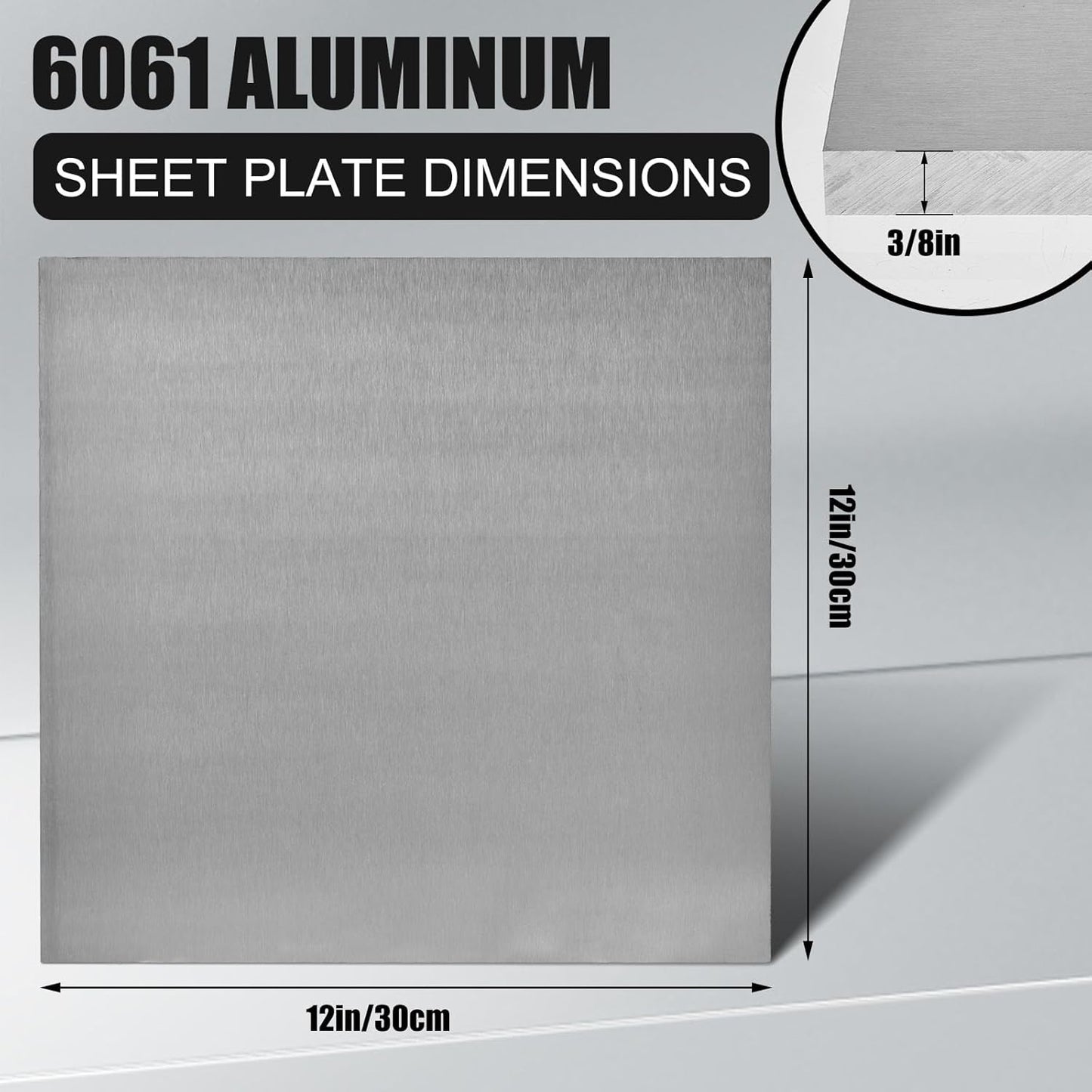 2 Pcs 6061 Aluminum Sheet Metal with Protective Film 12 x 12 x 3/8 Inches Flat Plain Plate Heavy Duty Metal Sheets for Crafting Aluminum Square Panel for Industrial