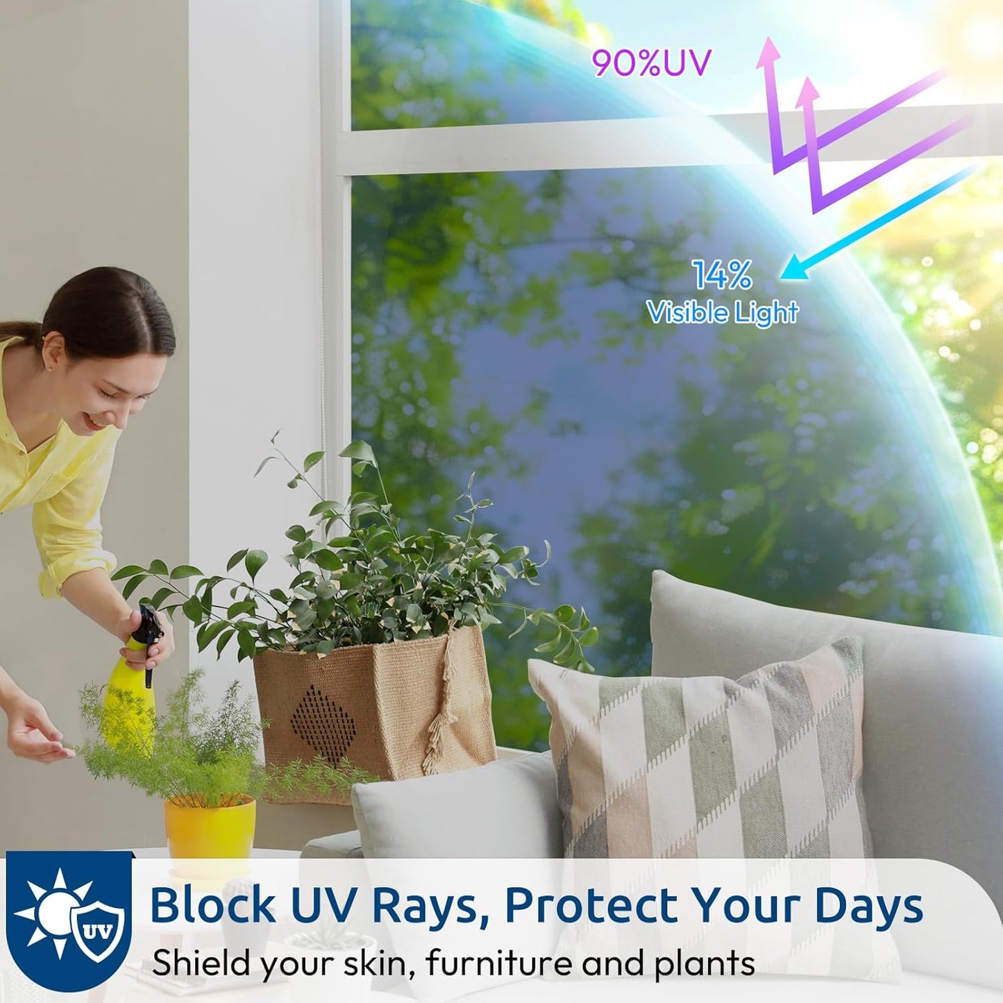 rabbitgoo Window Privacy Film One Way Window Tint for Home, Removable Reflective Heat Sun Blocking Anti UV Glass Door Covering, Mirror Tinting Film House Office, 29.5 in X 6.5 Feet, Blue Silver