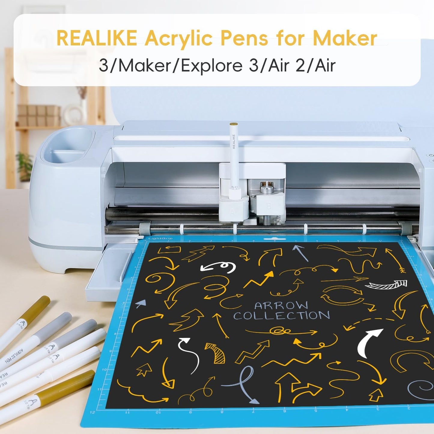 REALIKE Acrylic Paint Markers for Cricut Maker 3/Maker/Explore 3/Air 2/Air, Gold Silver White Acrylic Paint Pens for Rocks, Paper, Wood, Canvas, Glass, Ceramic, Fabric (1.0 & 2.0 Tip)