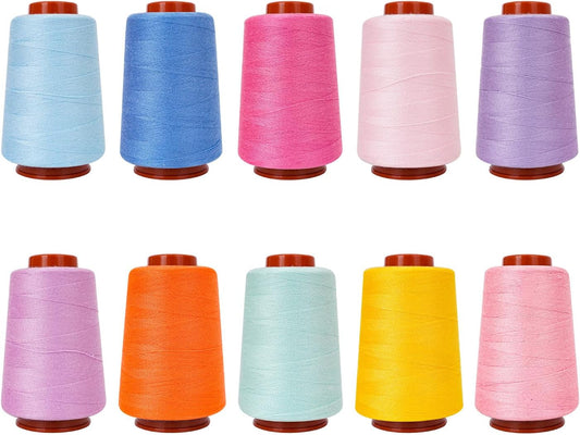 Sewing Thread Kit, All Purpose Sewing Thread 40wt, 10 Spools Assorted Colors Each 800 Yards of Polyester Threads for Sewing Machine, Hand Stitching, Quilting, Serger (Light Color Series)