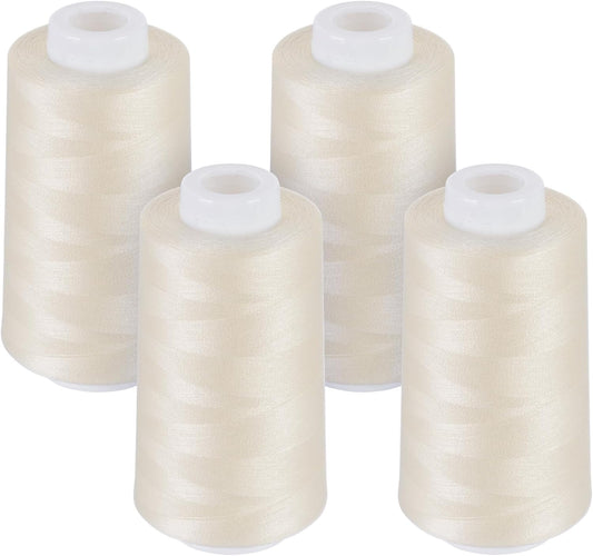 4 Pack Light Beige Thread of 3000 Yards Each, All Purpose Polyester Thread for Sewing, Overlock, Quilting, Piecing