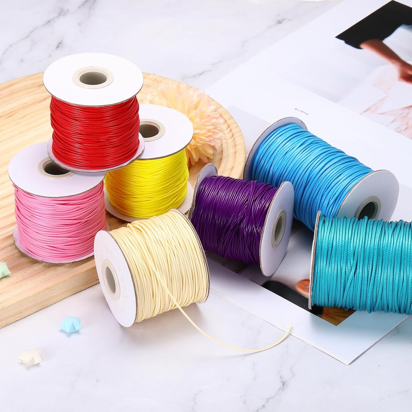 MECCANIXITY Waxed Cord 1.5mm Waxed Thread 87 Yard Wax String Leather Cord for Bracelet Making, Necklaces, Beading, Jewelry Making and DIY Crafts(Orange)