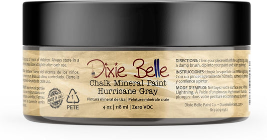 Dixie Belle Paint Company Chalk Finish Furniture Paint - Hurricane Gray (4oz) - Matte Medium Gray Chic Chalk Mineral DIY Furniture Paint
