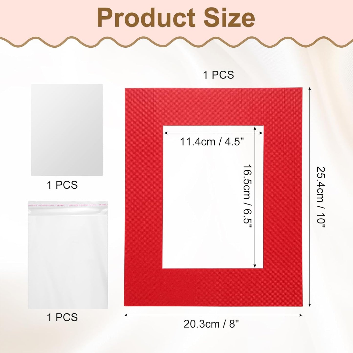 uxcell Picture Mats, 8 x 10 Mat Board Center for 5 x 7 Pictures Acid Free White Core Bevel Cut Frame Mattes with Backing for Display Art Measuring, Red