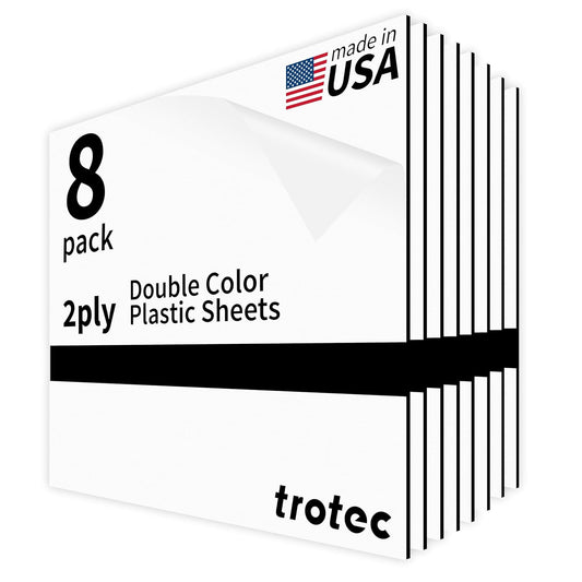 Trotec TroLase | 12"x12"x1/16", 8 Pcs | White/Black | 2 Ply | Modified Acrylic | Laser Engraving Double Color Plastic Sheet | Engraving Blanks for Laser, Saw, Guillotine | Made in USA