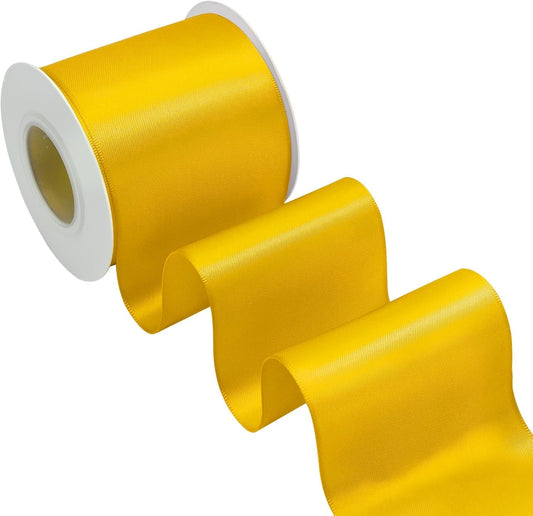 Yellow Satin Ribbon 3 Inch X 15 Yards Solid Color Double Faced Ribbons Perfect for Crafts Wedding Decor Bow Making Arts Sewing and More