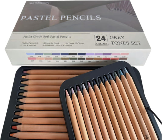 Soft Pastel Pencils 24 Colors Grey Tone Drawing Pencil Set Professional Grade Pastels Art Supplies for Drawing Sketching Coloring(Not Oil-Based) (Grey)