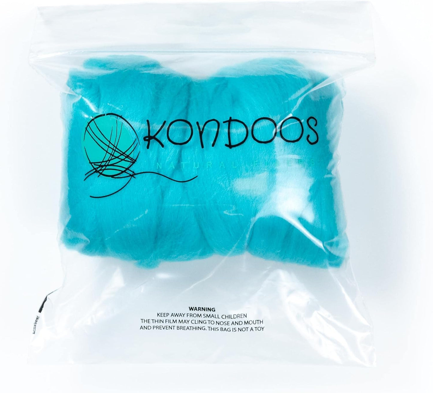 Kondoos Colored Natural Wool roving, 8 OZ. Best Wool for Needle Felting, Wet Felting, handcrafts and Spinning. (Cyan)
