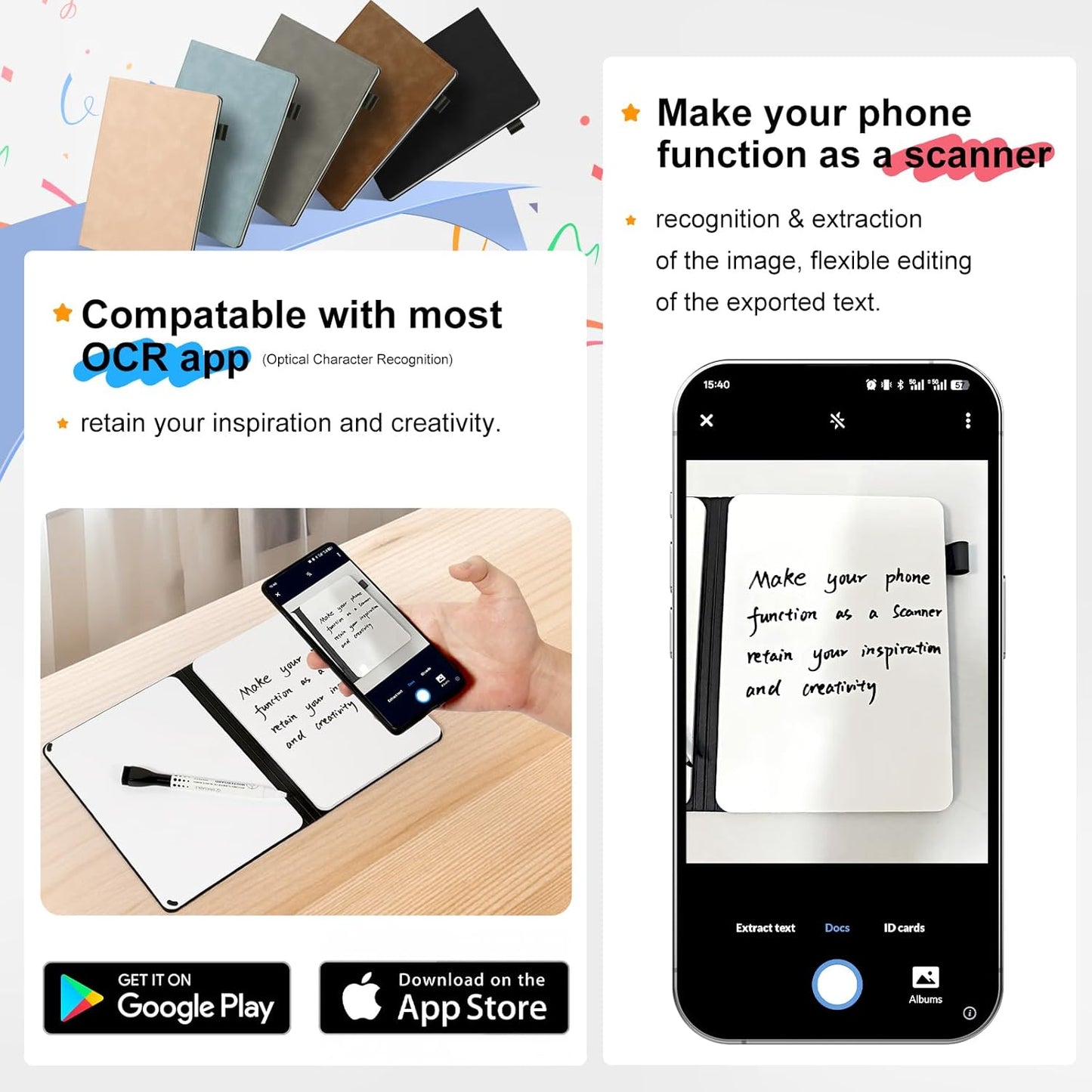 AGM Portable White Board Dry Erase Notebook, 12" x 9" Double Sided Folding Whiteboards with 3 Pens, Small Travel Dry Erase Board Skin-friendly Material for Study, Meeting, Planning, Ocean Blue