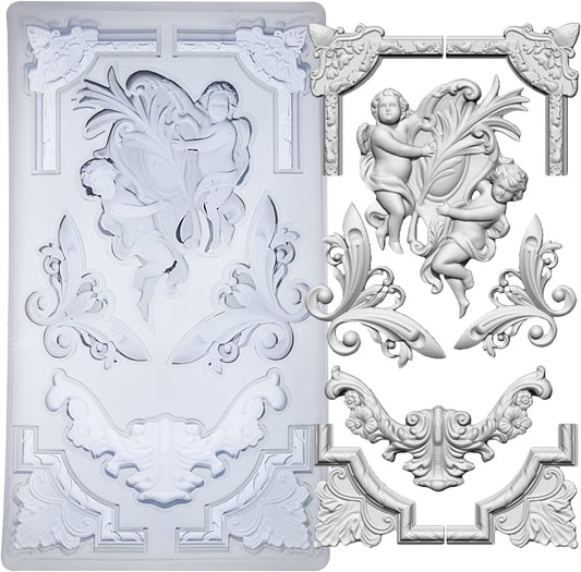 Art Mold for Polyclay Air Dry Clay Plaster, Border Frame with Cupids