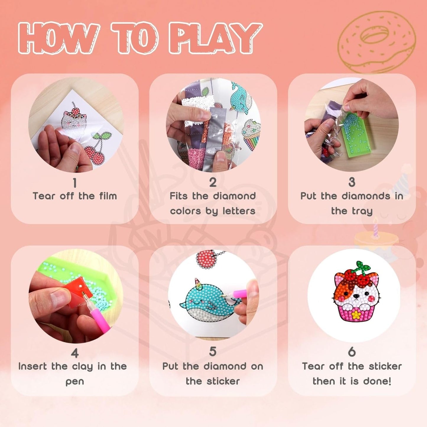 Cymbana Diamond Painting Kits for Kids 20 Pcs Desserts Contains Cupcake, Donut, Ice-Cream, Popcorn, Cookies