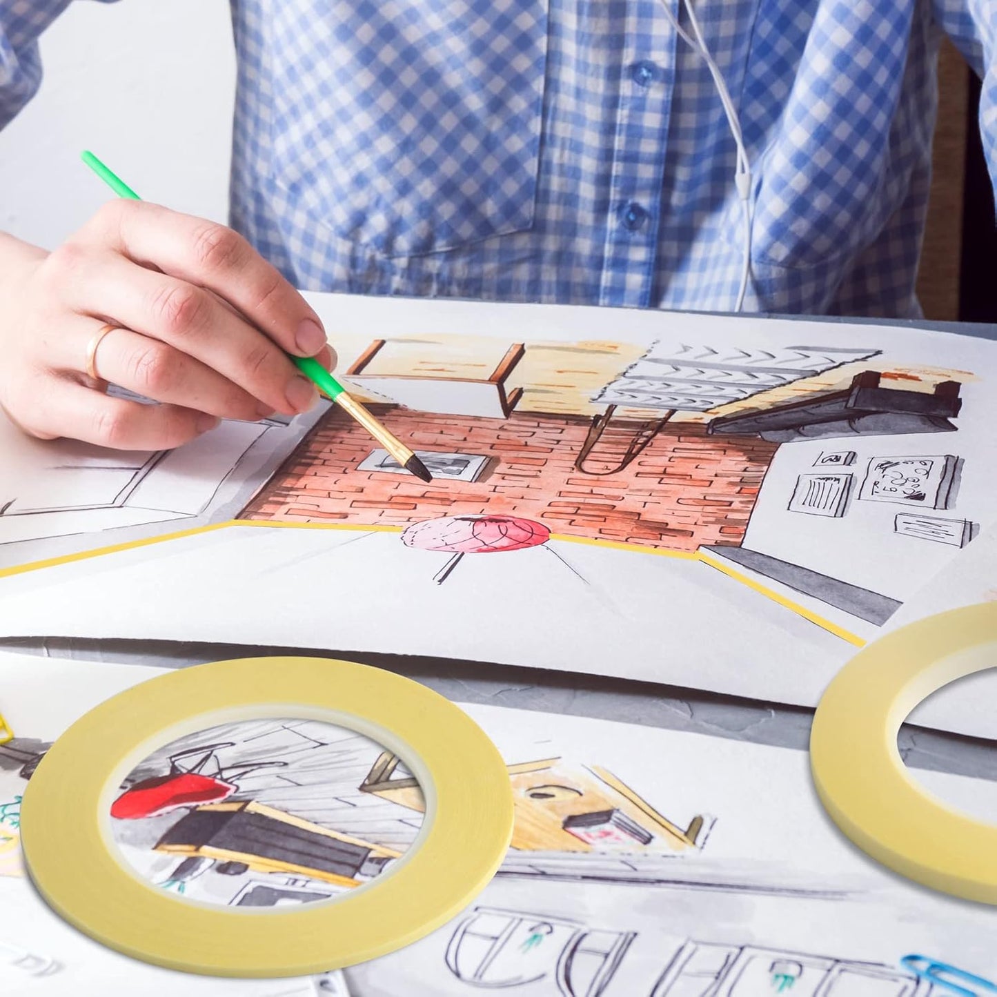 4 Rolls Fine Line Tape - Medium Tack Pinstripe Tape, Fineline Masking Tape in 1/16, 1/8, 1/4 and 1/2 Inch Wide x 60 Yard Long, Painters Masking Tape for DIY Car Auto Paint Art