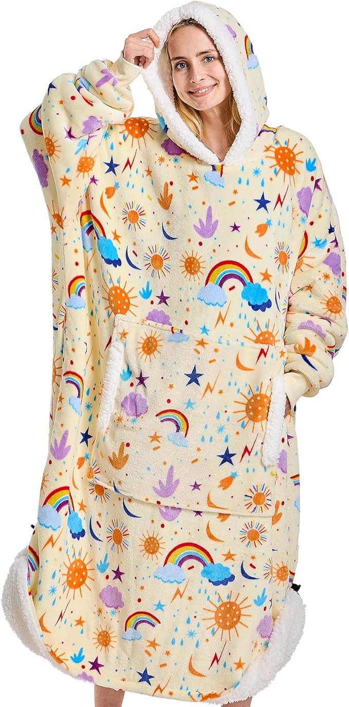 yescool Wearable Blanket Hoodie, Flannel Sherpa Fleece Blanket Sweatshirt for Adults Women Men,One Size Fits All